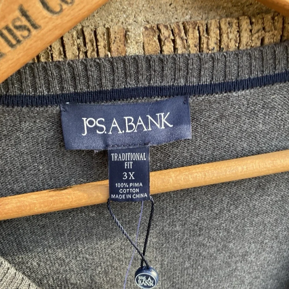 Jos. A. Bank Sweater Gray V Neck Pima Cotton Size 3XL‎ Long Sleeve NWT